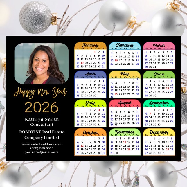 2026 Calendar Gold Black Business Foto Magnetic Magnetkarte (Von Creator hochgeladen)