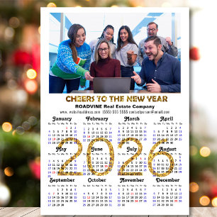 2026 Calendar Gold Glitzer Business Foto Magnetic Magnetkarte