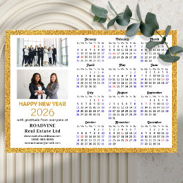 2026 Calendar Gold Glitzer Business Foto Magnetic Magnetkarte