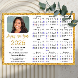 2026 Calendar Gold Glitzer Business Foto Magnetic Magnetkarte