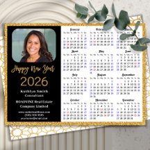 2026 Calendar Gold Glitzer Business Foto Neujahr