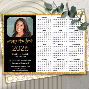 2026 Calendar Gold Glitzer Business Foto Neujahr Feiertagskarte