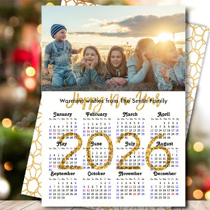 2026 Calendar Gold Glitzer Script Minimalistisches Feiertagskarte