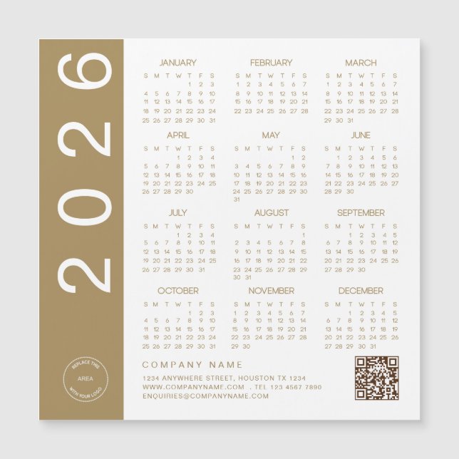 2026 Calendar Gold Text QR Code Company Logo Magnetkarte (Vorderseite)