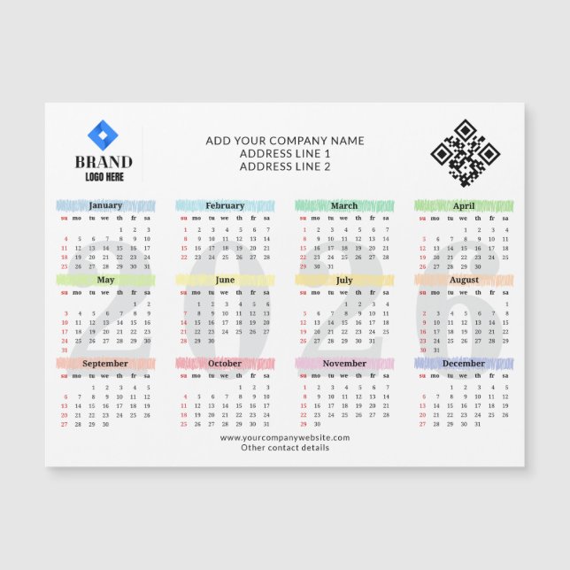 2026 Calendar Logo QR Code Modern Business Promo Magnetkarte (Vorderseite)