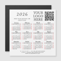 2026 Calendar Magnet Business QR Code Company Logo