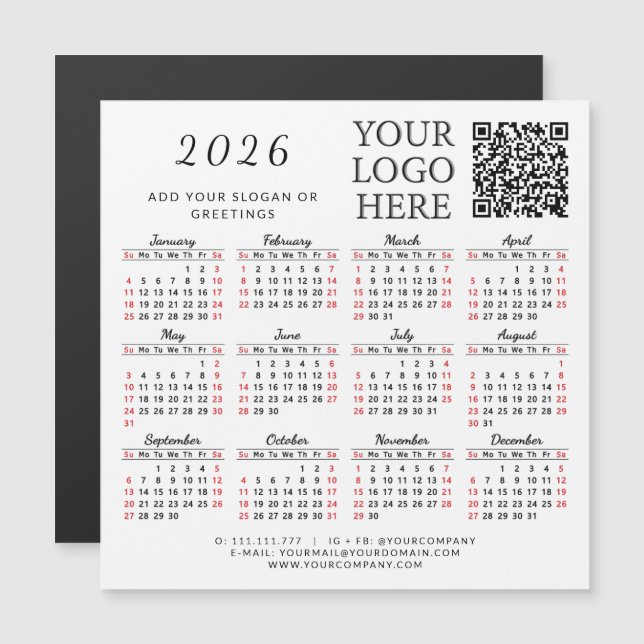 2026 Calendar Magnet Business QR Code Company Logo (Vorne/Hinten)