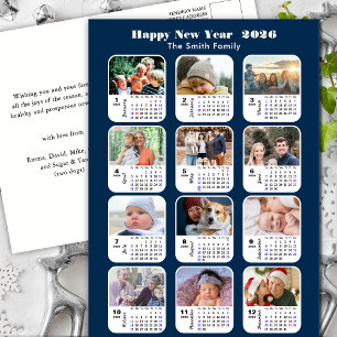 2026 Calendar Moderne Familie 12 Foto Blue Glitzer Feiertagspostkarte