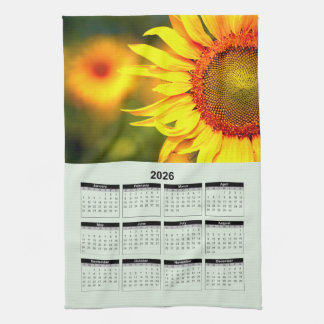 2026 Calendar of Beautiful Yellow Sunflower Geschirrtuch
