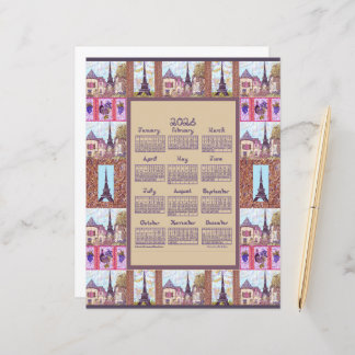 2026 Calendar Paris Eiffel Tower Pointillism Art