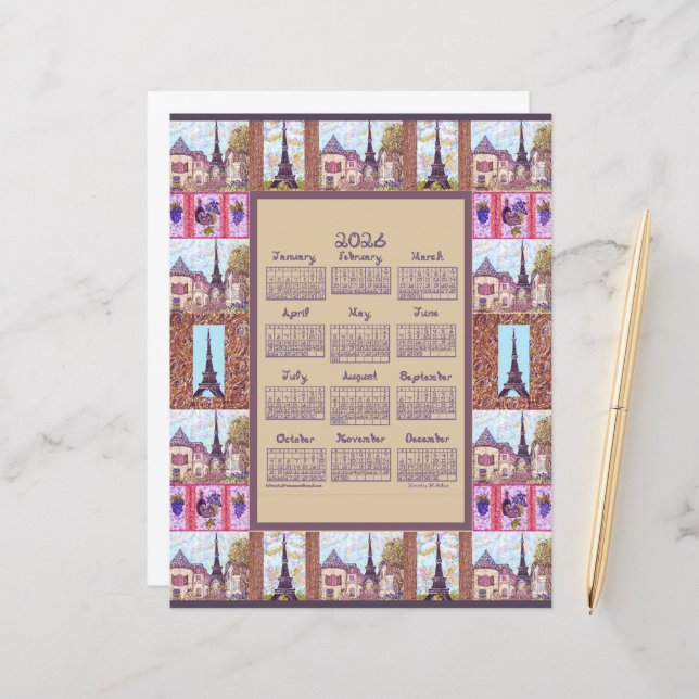 2026 Calendar Paris Eiffel Tower Pointillism Art (Vorderseite/Rückseite Beispiel)