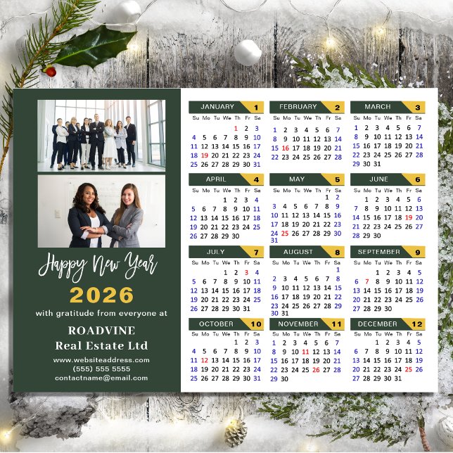 2026 Calendar Sage Green Business 2 Foto Magnetic Magnetkarte (Von Creator hochgeladen)