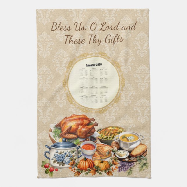 2026 Calendar Towel Grace Bless Us O Lord Geschirrtuch (Vertikal)