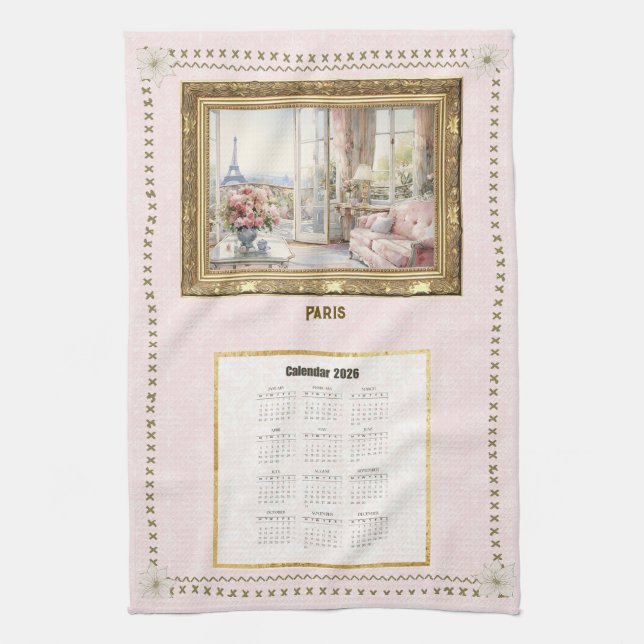 2026 Calendar Towel Paris View Custom Message Geschirrtuch (Vertikal)