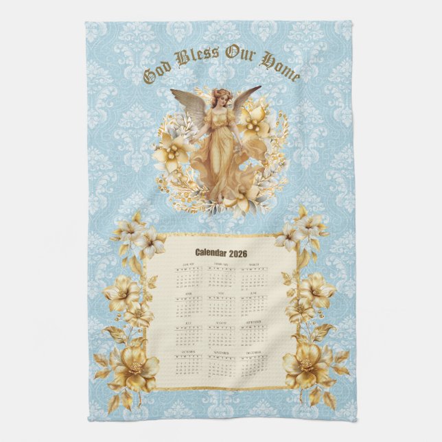 2026 Calendar Towel Pretty Guardian Angel  Geschirrtuch (Vertikal)