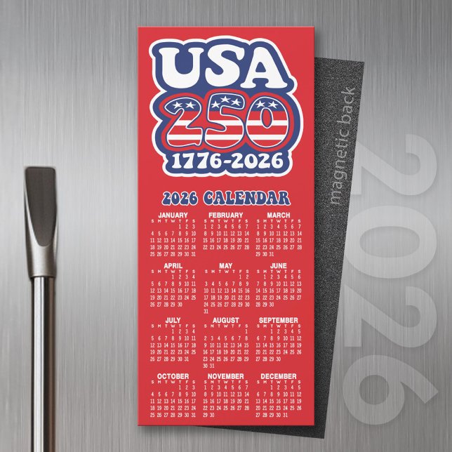 2026 Calendar USA 250 America's Birthday 1776-2026 Magnetkarte (2026 Calendar of a Magnet)