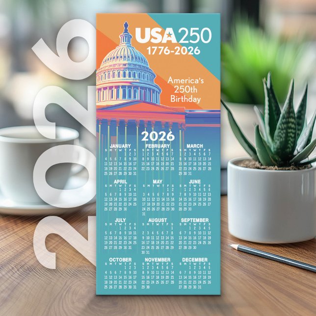 2026 Calendar USA 250 Hauptstadt Dome America Card (2026 Calendar on Cardstock - Simple, Minimal Design)