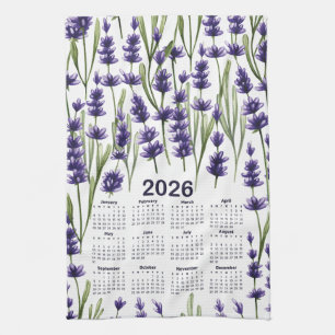 2026 Calendar Wasserfarben Lila Lavendel Blume Geschirrtuch
