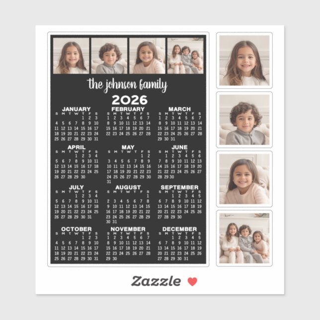 2026 Calendar with 4 Photo Collage and 4 square Aufkleber (Blatt)