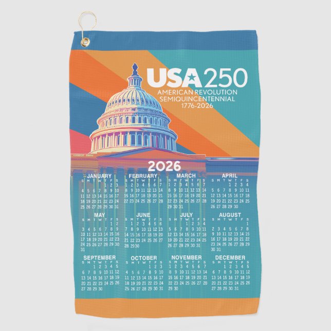 2026 Calendar with USA 250 Capital Dome America Golfhandtuch (Vorderseite)