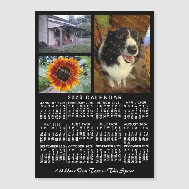 2026 Calendar Year Black Custom 3 Photos Magnet (Vorderseite)