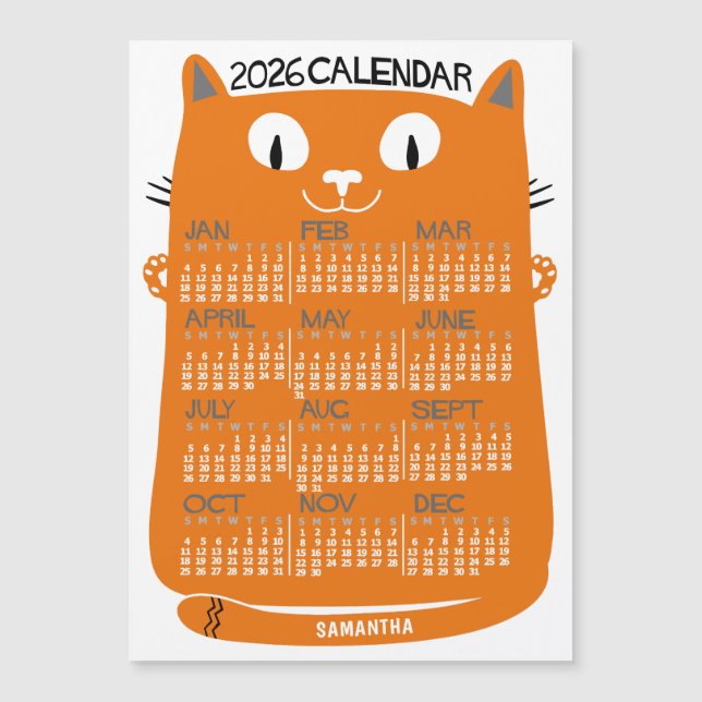2026 Calendar Year Mid-Century Orange Cat Magnet (Vorderseite)