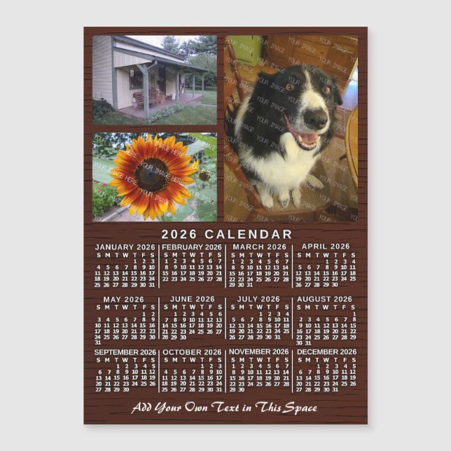 2026 Calendar Year Wood Custom 3 Photos Magnet (Vorderseite)