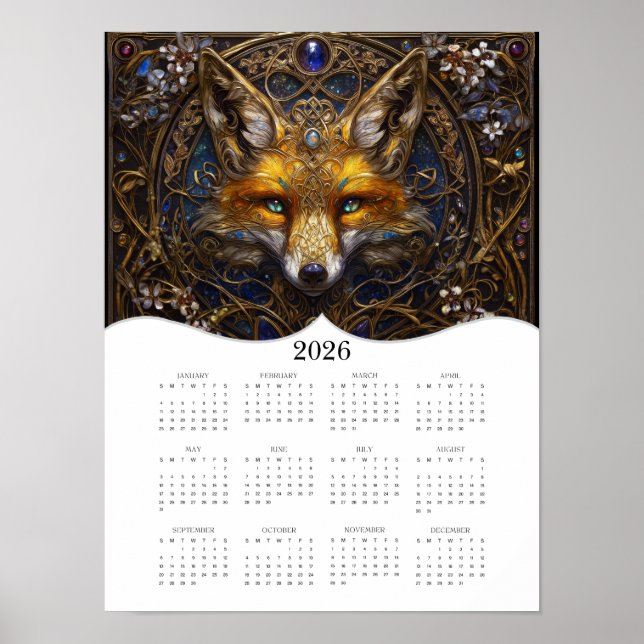 2026 Celtic Fox Fantasy Art Full Year Calendar Poster (Vorne)