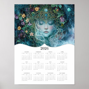 2026 Celtic Goddess Fantasy Art Full Year Calendar Poster
