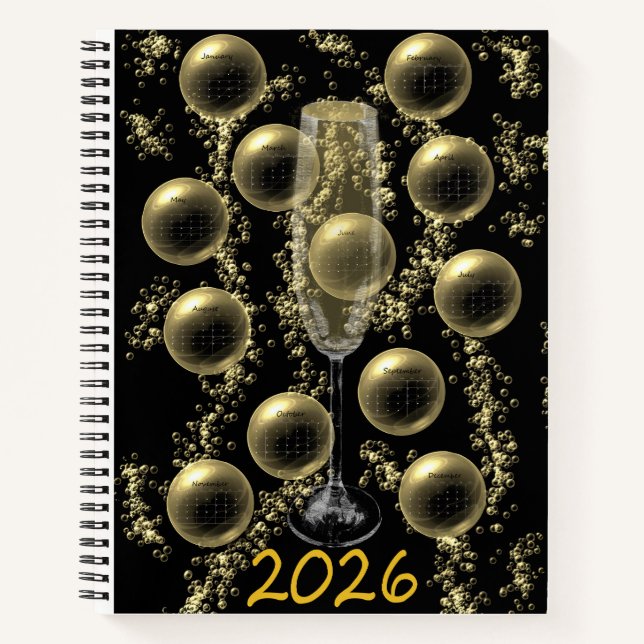 2026 Champagner-Kalender Notizbuch (Vorderseite)