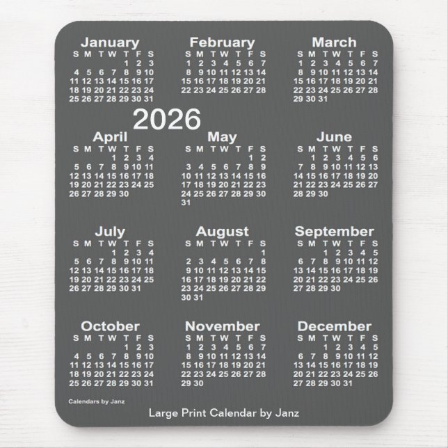 2026 Charcoal Large Print Calendar von Janz Mousepad (Vorne)