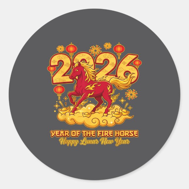 2026 Chinese New Year Of The Horse Lunar Zodiac  Runder Aufkleber (Vorderseite)