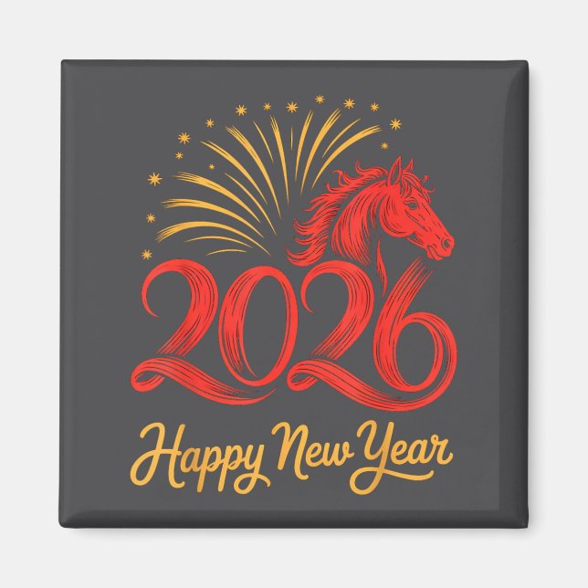2026 Chinese Zodiac Horse Year Happy New Year Fire Magnet (Vorne)