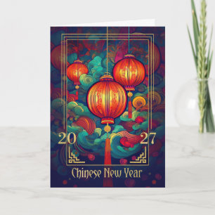 2026 Chinesische Neujahrsläufe und Wirbel Feiertagskarte