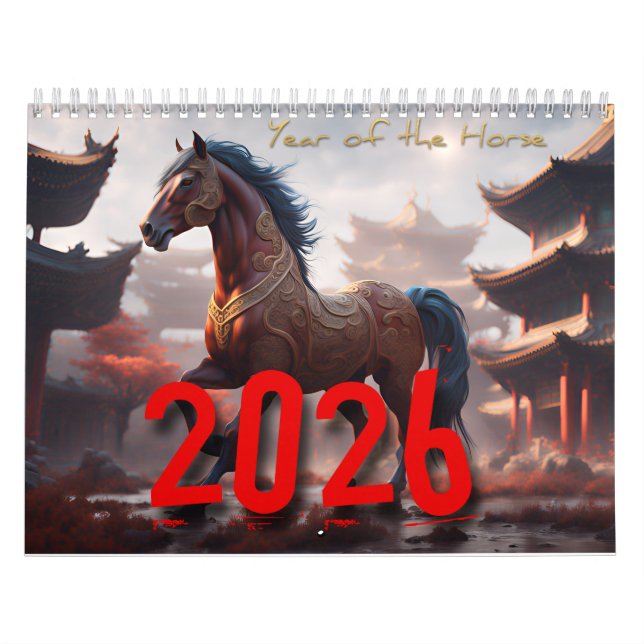 2026 Chinesische Zodiakische Tiere im Pferdejahr v Kalender (Titelbild)