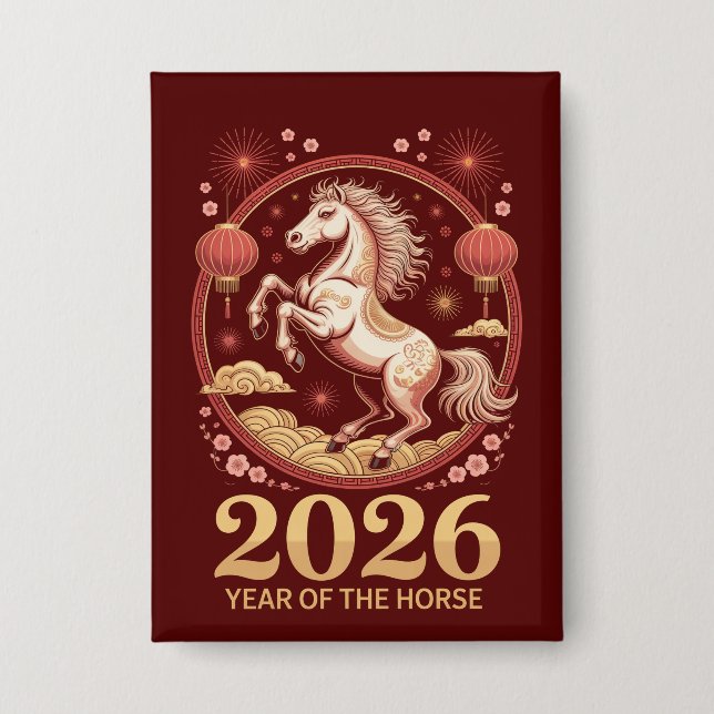 2026 Chinesisches Neujahrs-Pferd-Zodiak-Pin-Button Button (Vorderseite)