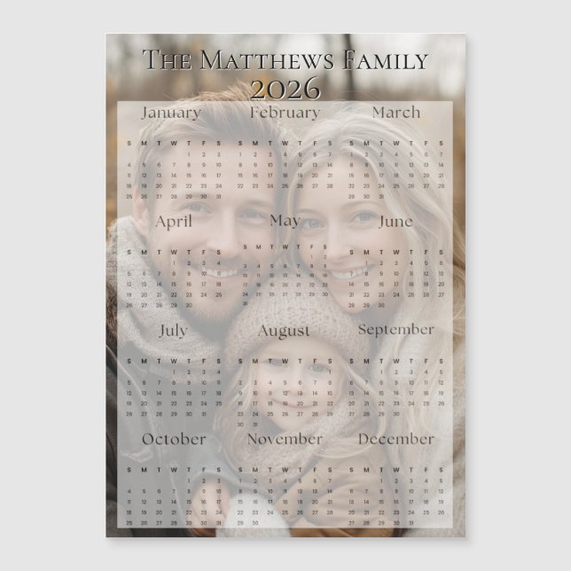 2026 Classic Schriftart Holiday Foto Kalender Magnetkarte (Vorderseite)
