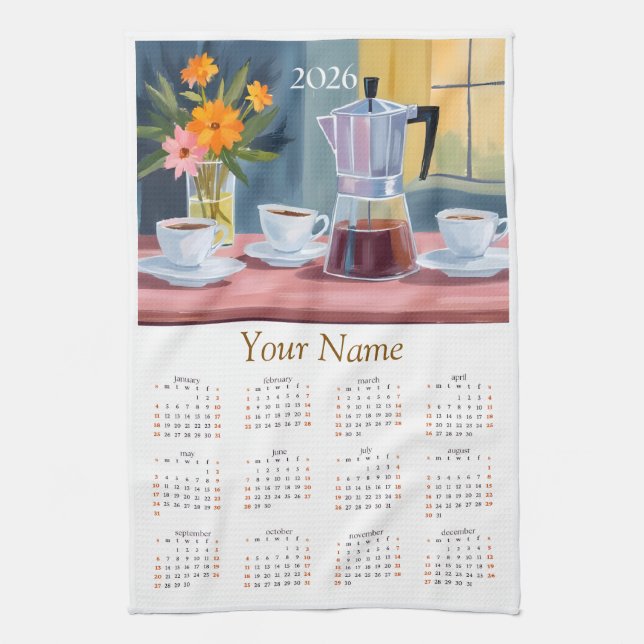 2026 Coffee Lovers KItchen Tea Towel Calendar  Geschirrtuch (Vertikal)