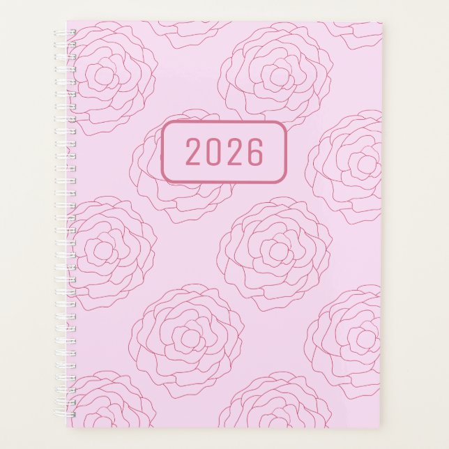 2026 Coming Up Roses: Dark Pink Roses on Pink Planer (Vorderseite)