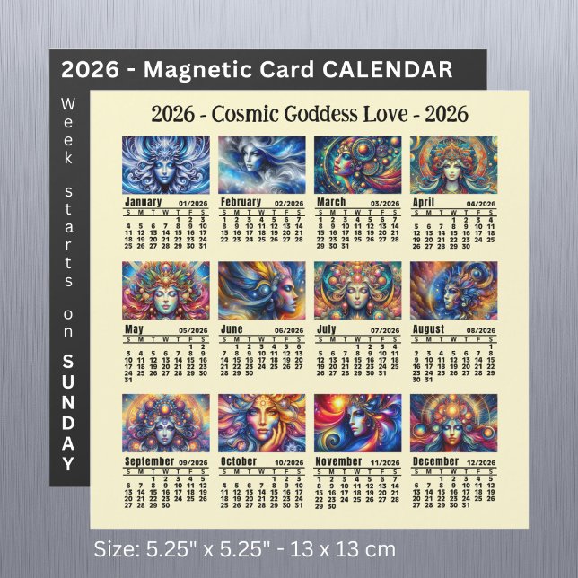 2026 Custom Cosmic Goddess Kalender Sonntag Start Magnetkarte (Von Creator hochgeladen)