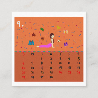2026 Cute Cartoon Yoga Poses Calendar, Health Quadratische Visitenkarte