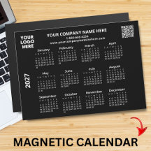 2026 Das QR Black Calendar Magnet für Ihr Logo