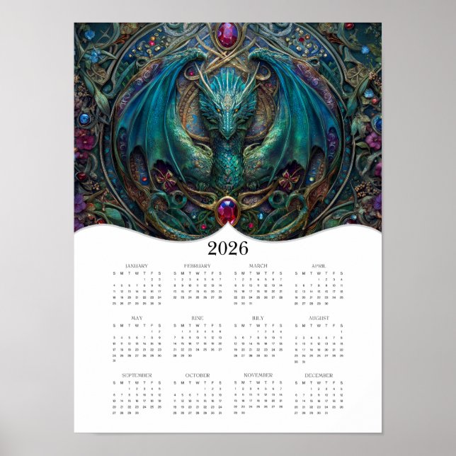 2026 Dragon Celtic Fantasy Art Full Year Calendar Poster (Vorne)