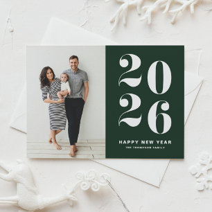2026 Dunkelgrüne fette Typografie Neujahrsfoto Feiertagspostkarte