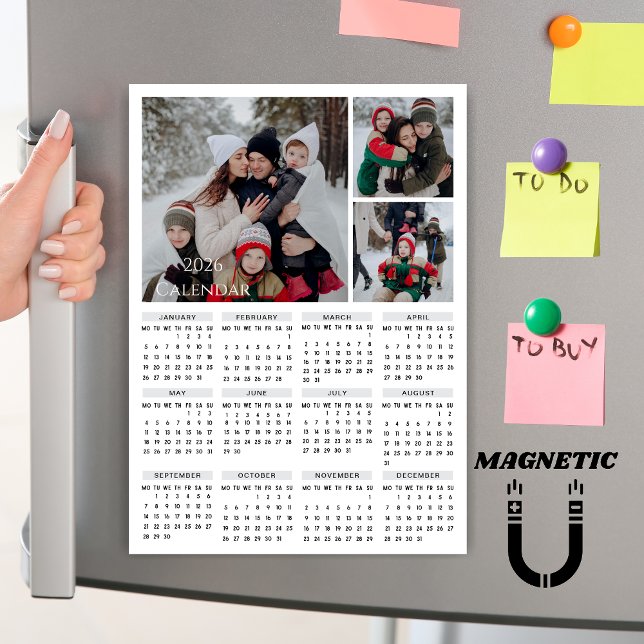 2026 Editable Color Calendar Photo Collage Magnet (Von Creator hochgeladen)