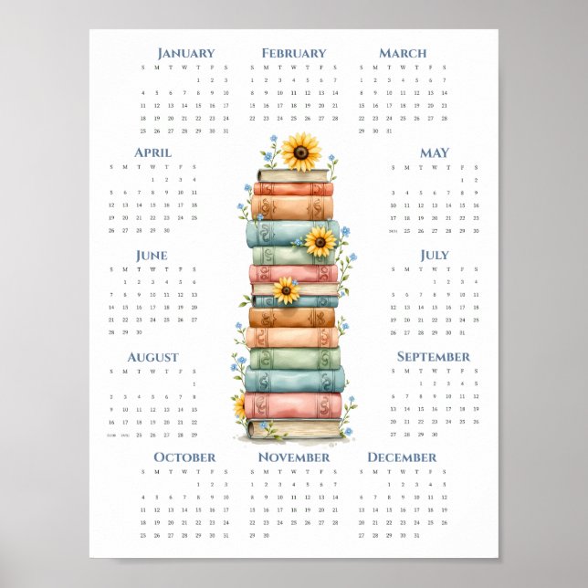 2026 Ein-Seiten-Kalender Gestapelte Bücher Fettes  Poster (Vorne)
