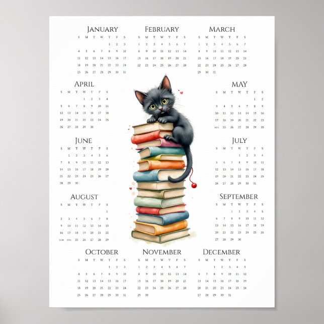 2026 Ein-Seiten-Kalender mit schwarzer Katze und B Poster (Vorne)