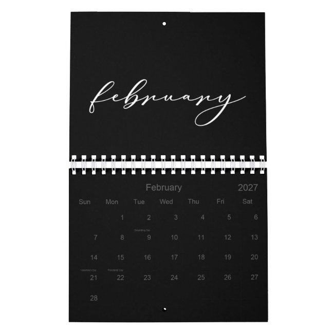 2026 Einfache Schwarze Benutzerdefiniert Minimalis Kalender (Feb 2027)
