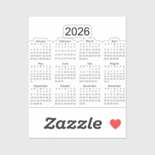 2026 Einfacher Minimalistischer Kalender Aufkleber