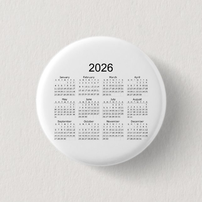 2026 Einfacher Minimalistischer Kalender Button (Vorderseite)